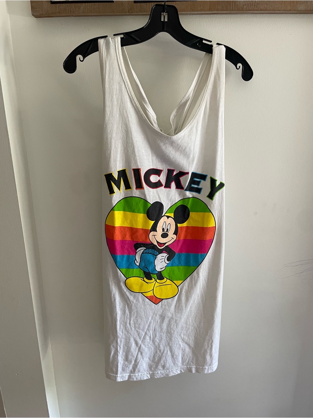 Vintage Disney Mickey Rainbow Heart Tank Top - White